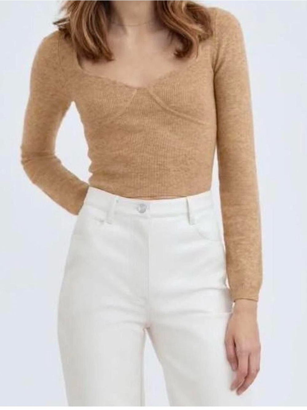 Wilfred Camel Scoop Neck Ribbed Sweater